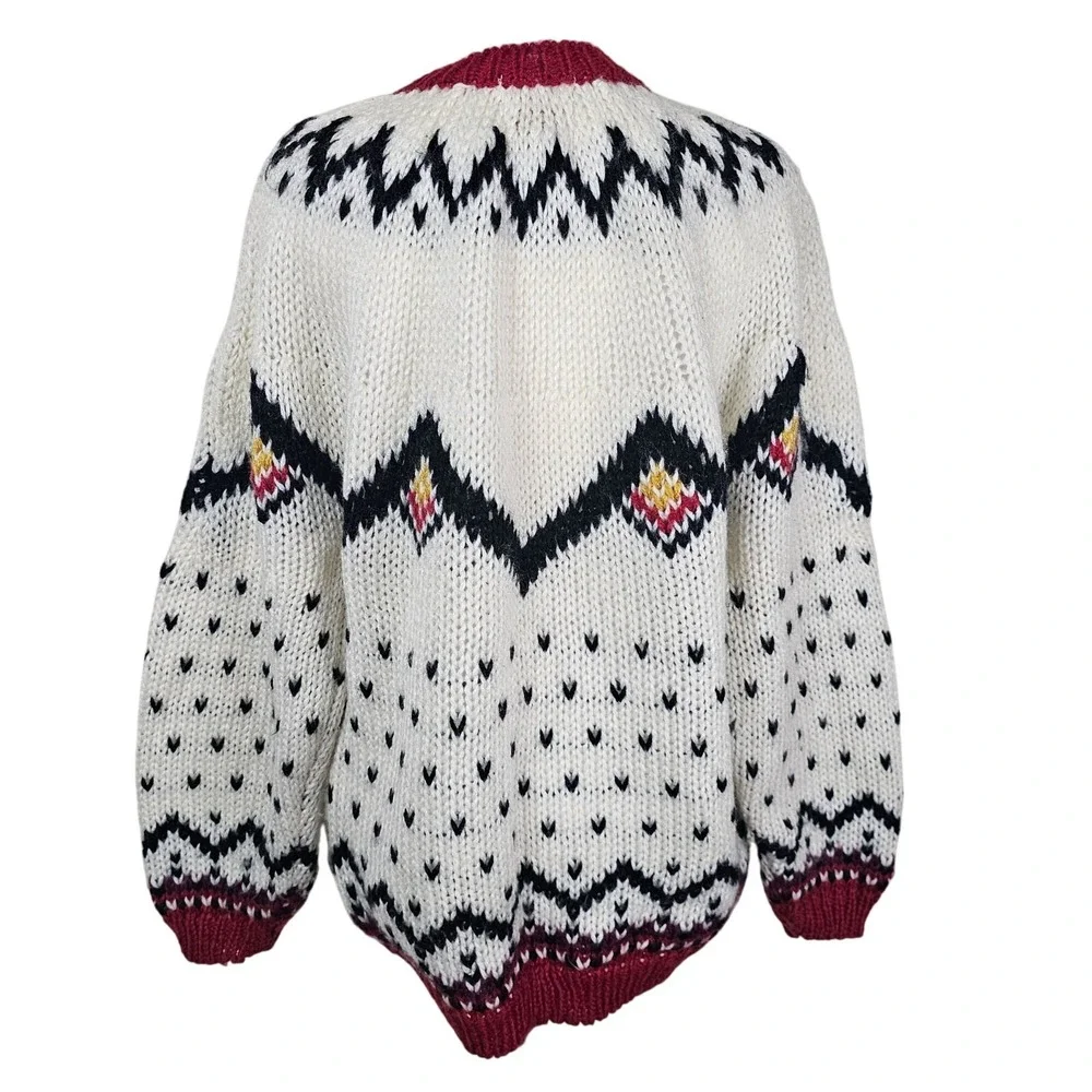 Vintage Hand Knit Chunky Sweater M Nordic Apres Ski Holiday Cottagecore 80s